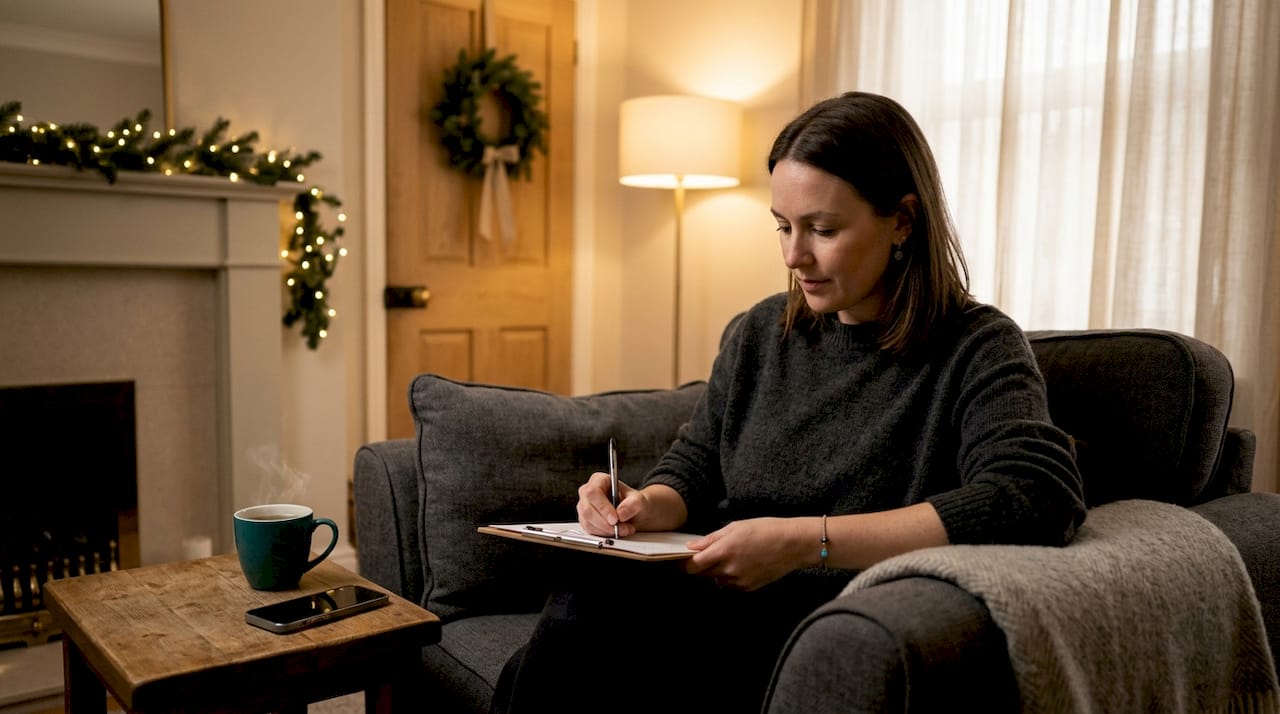 Woman organizing Christmas gift list at home