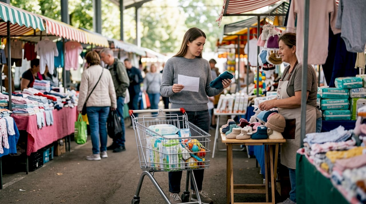 Woman shopping for practical baby shower gifts