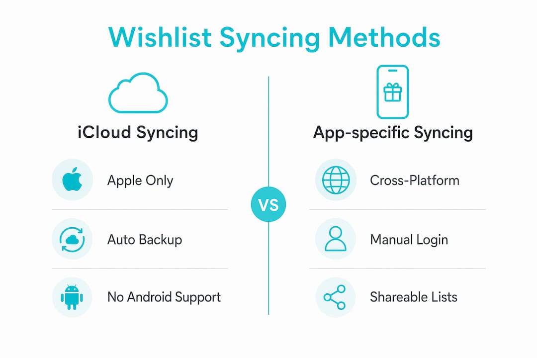 Infographic comparing iCloud and app-specific wishlist syncing