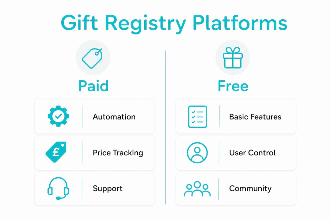 Infographic comparing paid and free gift registry platforms