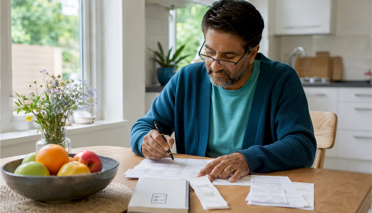 Man checking gift lists and receipts