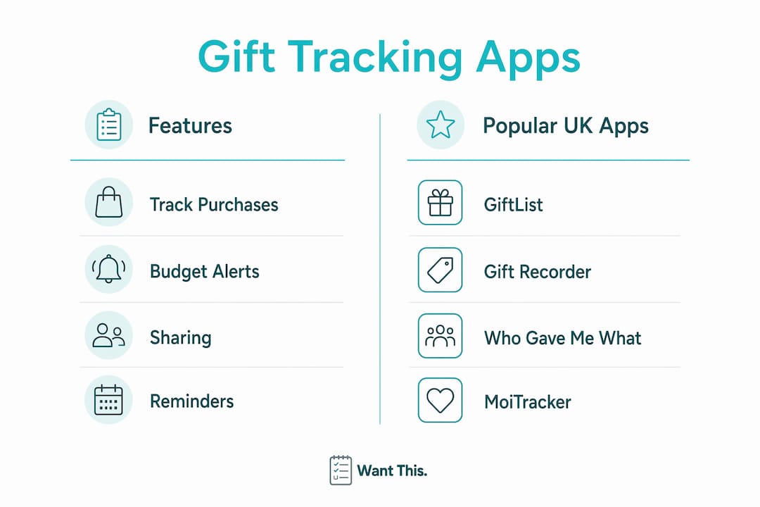 Infographic comparing gift tracking app features