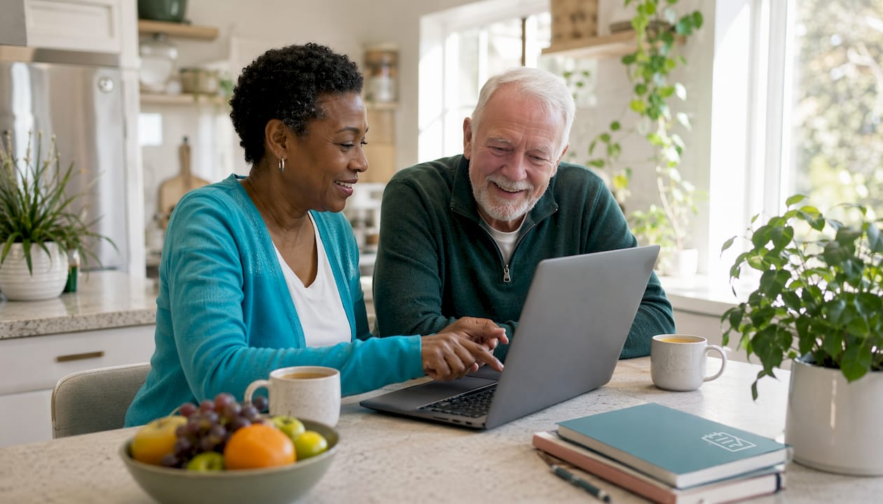 Couple sharing online wishlist on tablet
