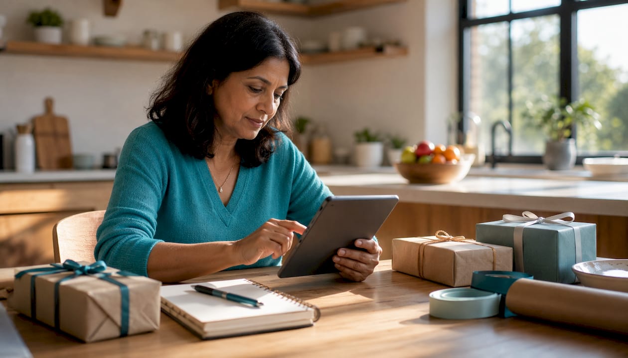 Woman updating digital gift shopping list