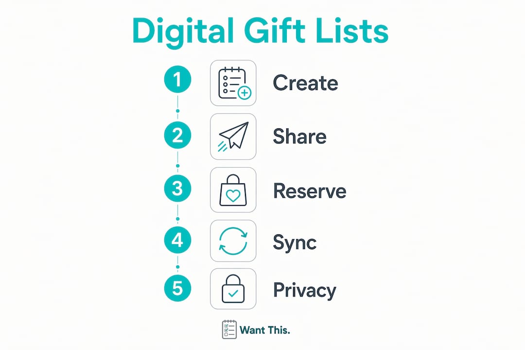 Infographic illustrating digital gift list steps