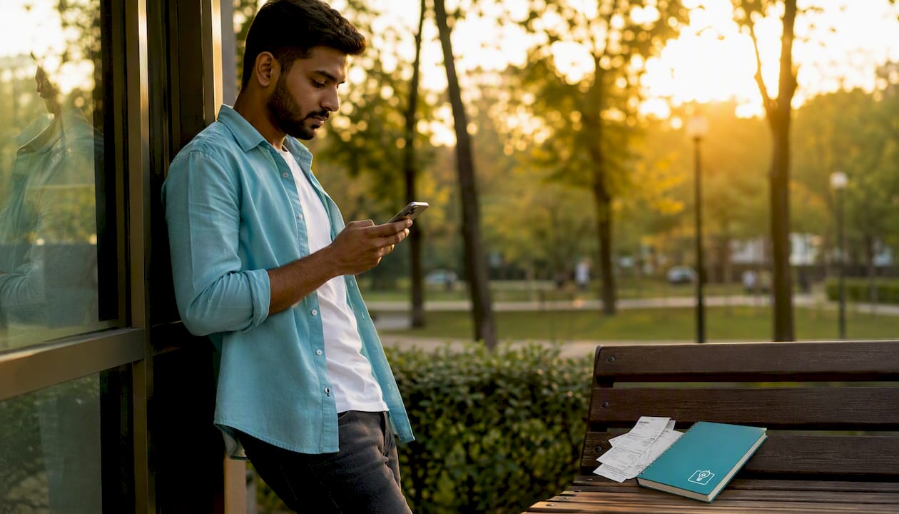 Man rerouting delivery notifications in café