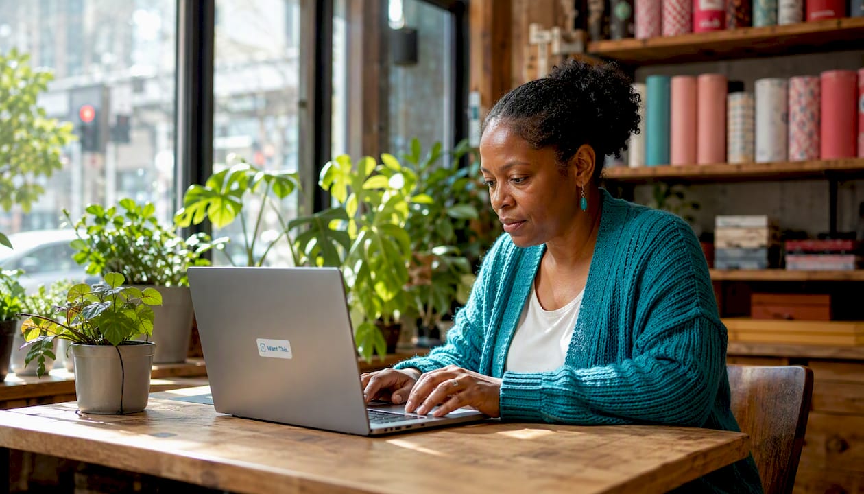 Woman managing secret online gift orders