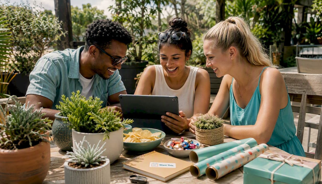 Friends reserving gifts on shared wishlist