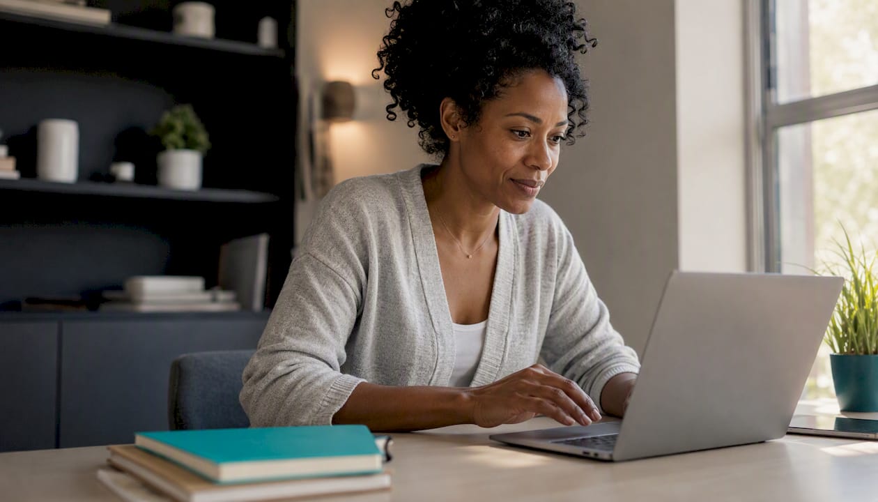 Woman marking gift as purchased online at home