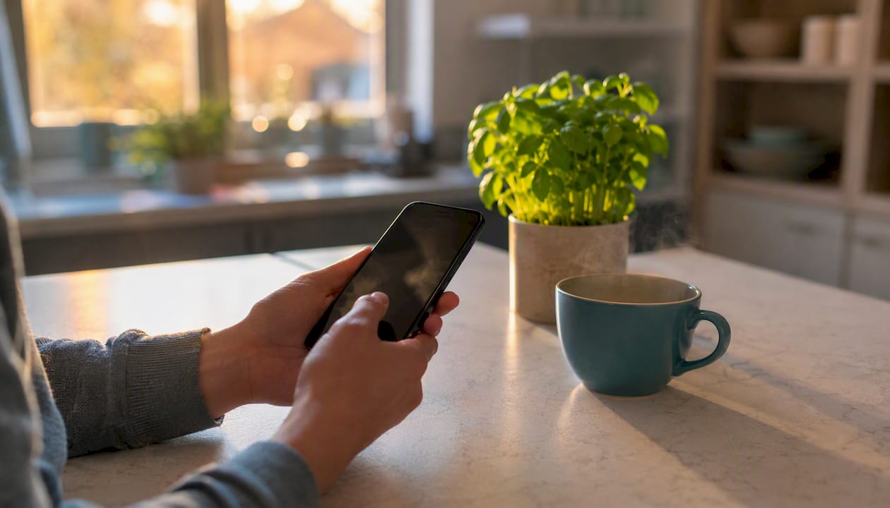 Hands adding product link to phone