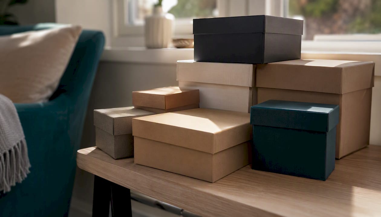 Mixed anonymous gift boxes from above