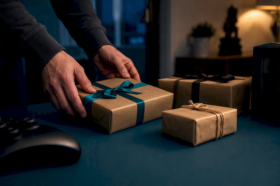 Wrapped gaming gifts with anonymous accessories