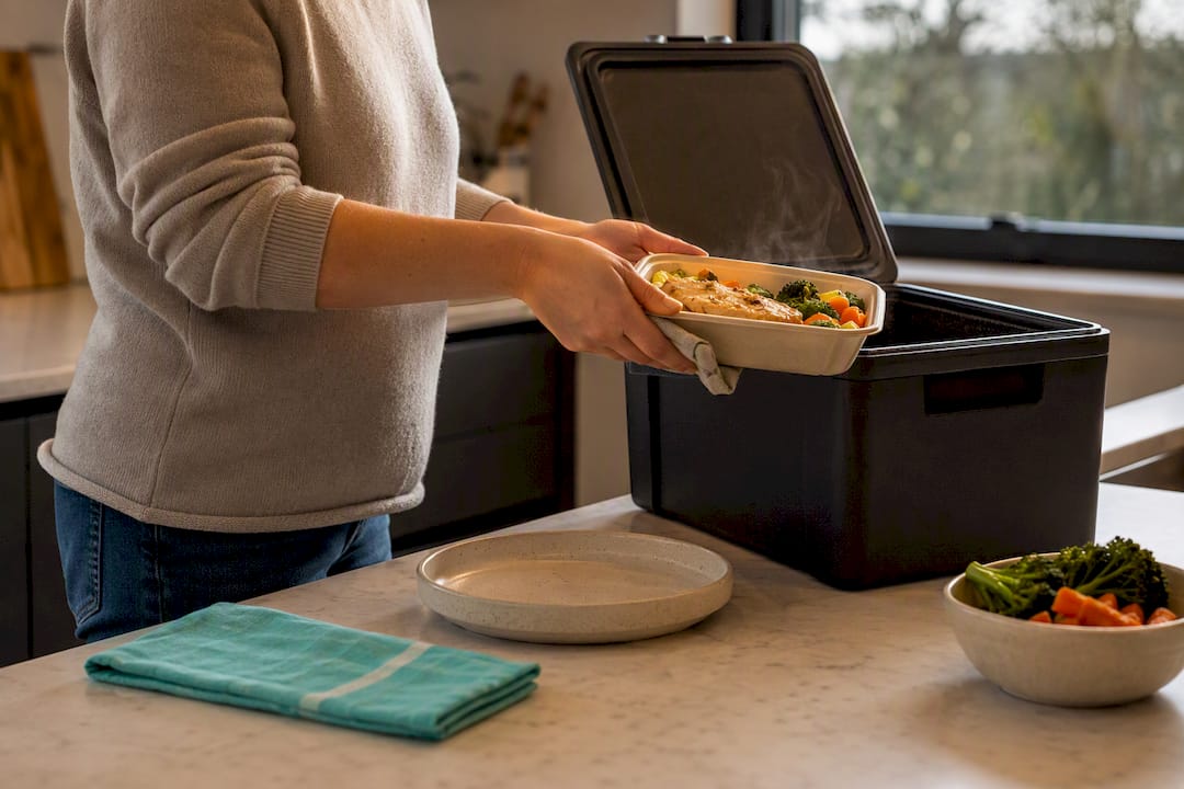 Prepared meal unpacked from a delivery box