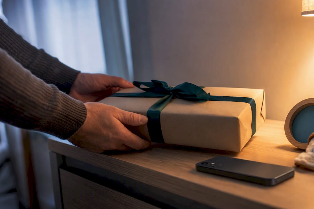 Wrapped personalised gift prepared for new dad