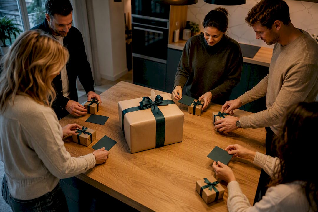 Friends assembling a pooled group gift