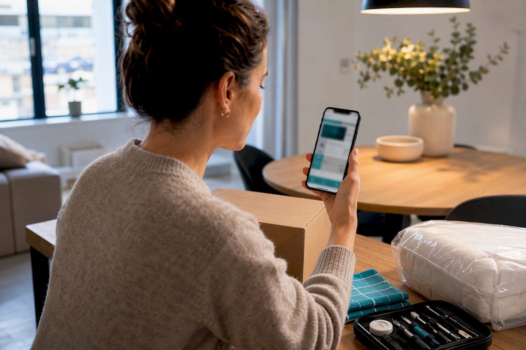 Person adding housewarming items to gift list