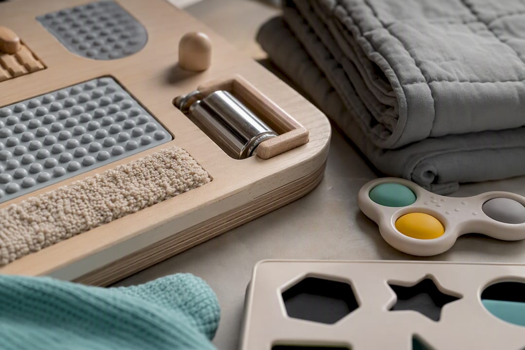Sensory-friendly toys showing varied textures