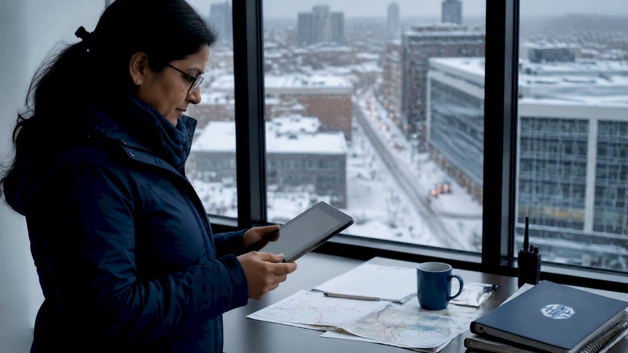 Facility manager reviewing snow removal report