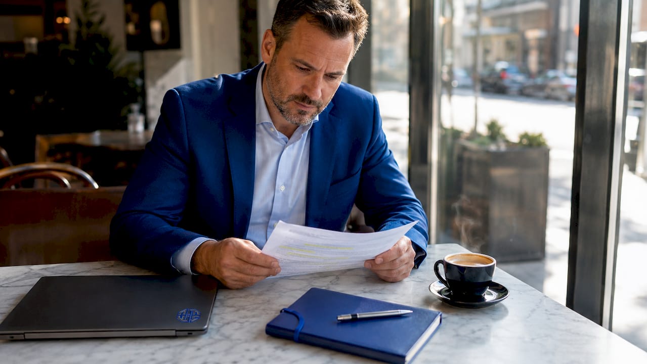 Manager reviewing vendor payment contract