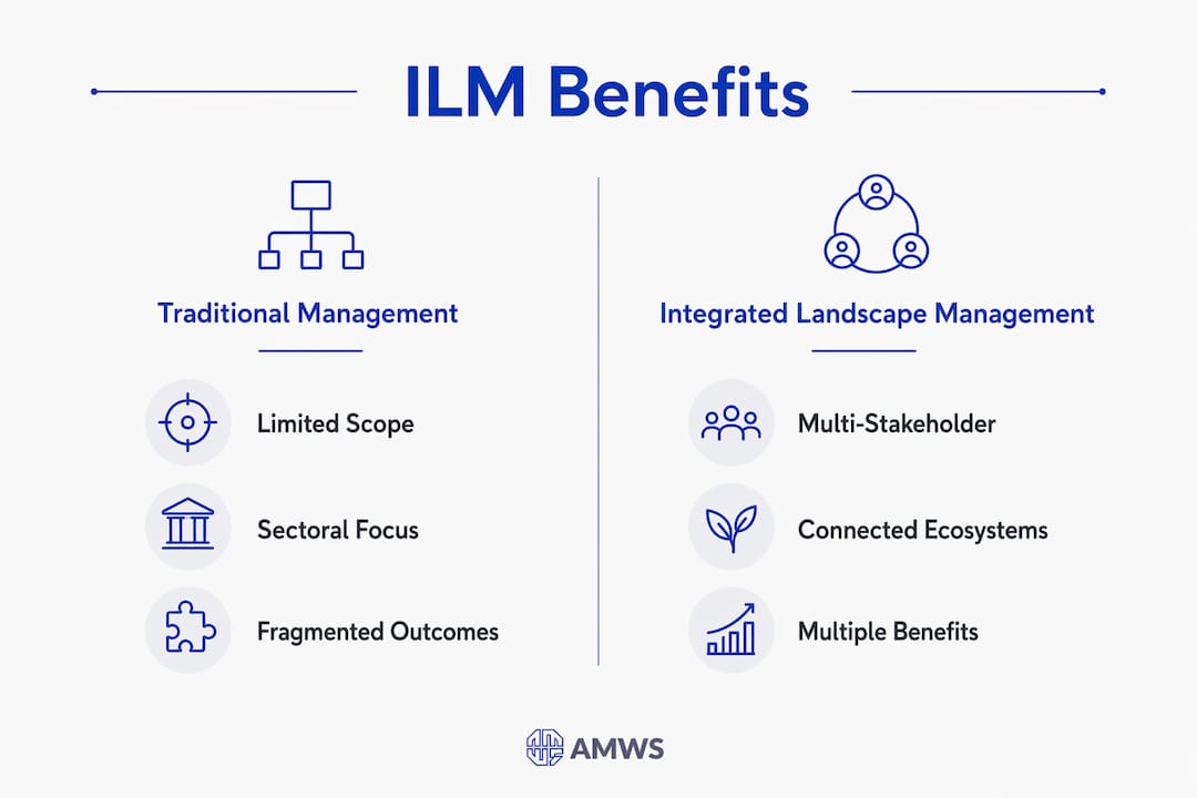 What Is Integrated Landscape Management: A Pro Guide 2 Infographic comparing traditional and integrated landscape management benefits