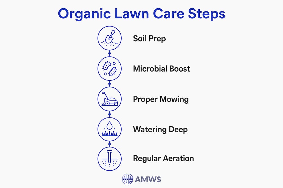 Infographic showing organic lawn care steps