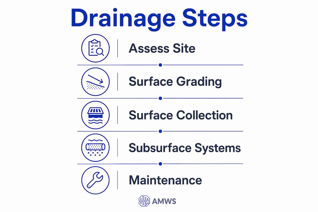 Landscape Drainage Management: A Property Owner's Guide 2 Infographic showing key drainage management steps