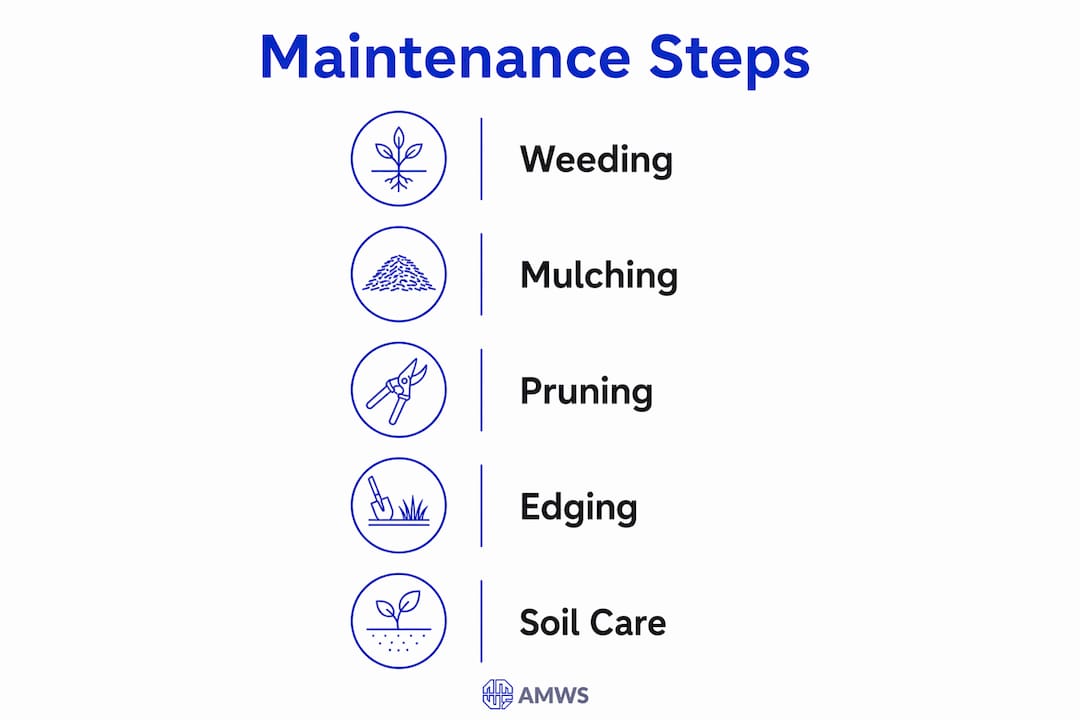 Infographic showing landscape bed maintenance steps