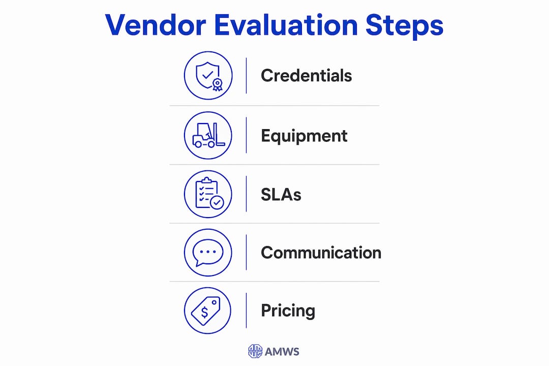 Snow Removal Vendor Evaluation Guide for Facilities 2 Infographic showing key snow removal vendor evaluation steps