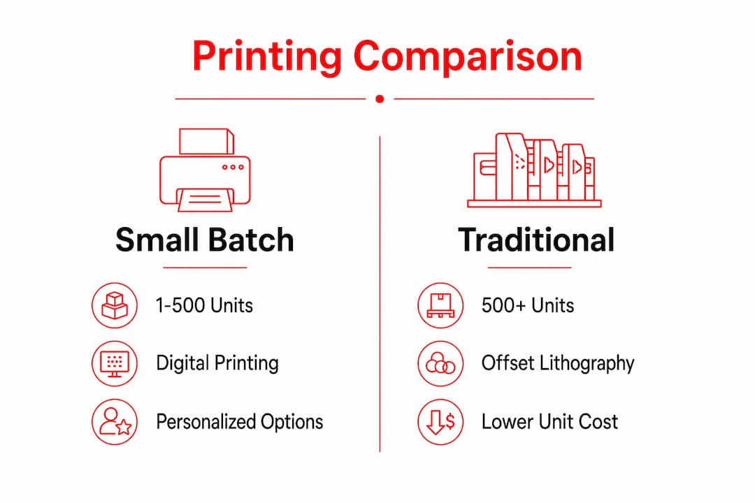 Infographic comparing small batch and traditional printing