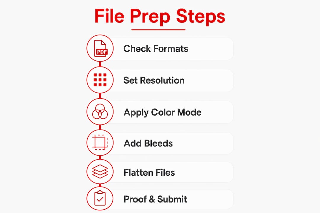 Infographic showing steps to prepare artwork files for printing