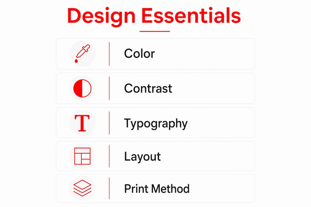 Infographic showing key design essentials for t-shirts