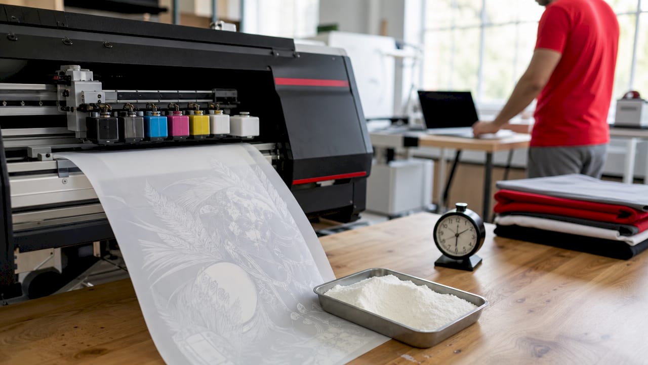 Close-up of DTF printer and consumables