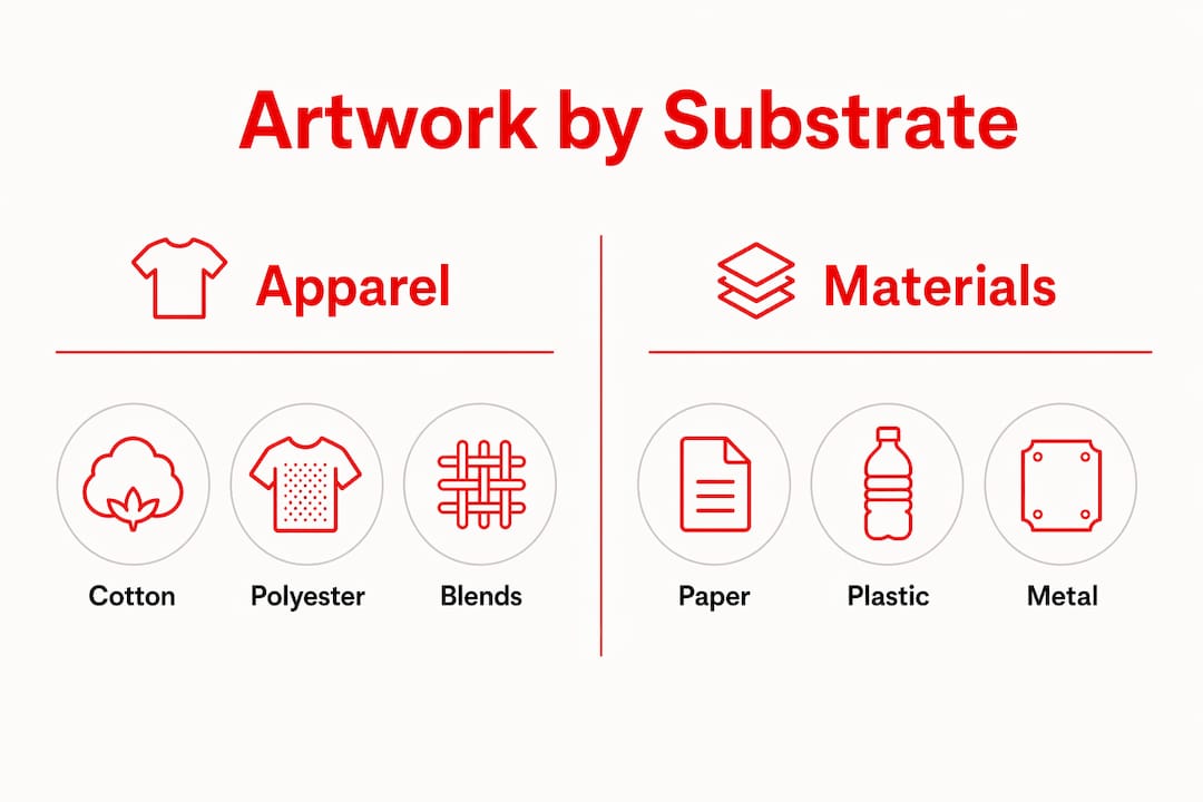 Infographic comparing artwork requirements by substrate