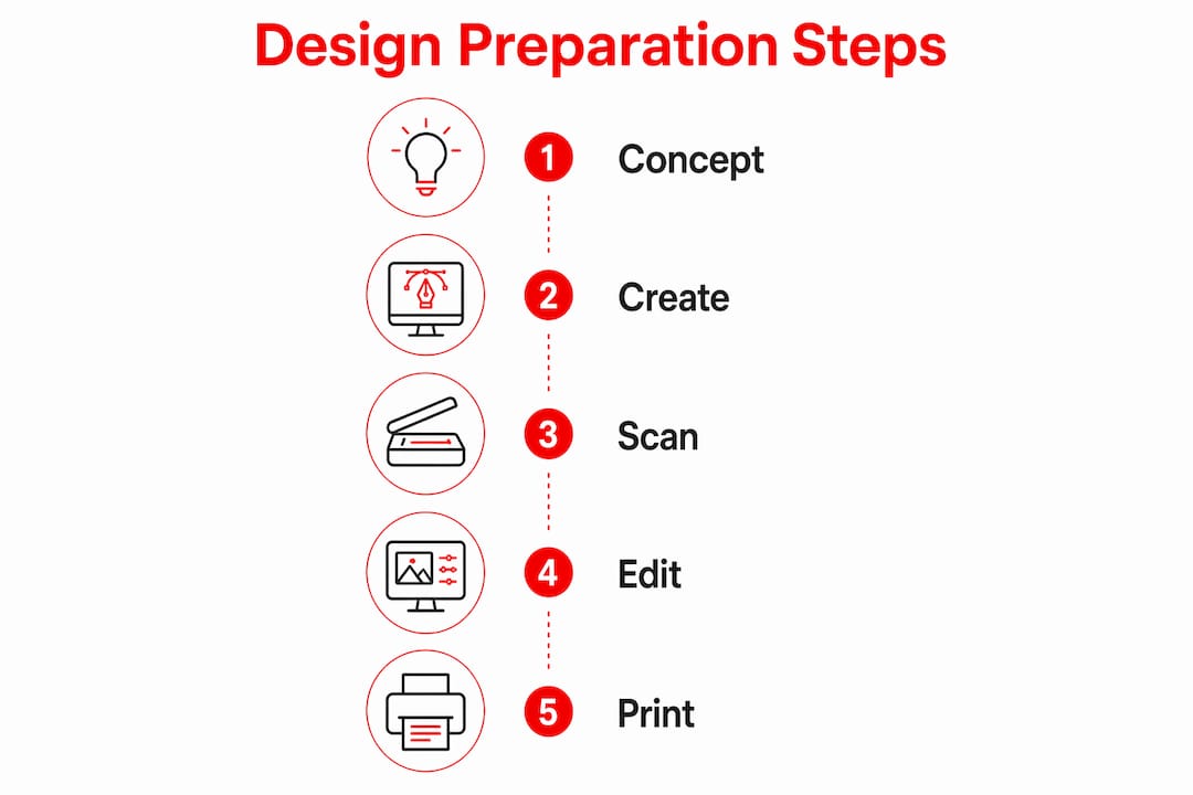 Infographic with steps to prepare shirt design