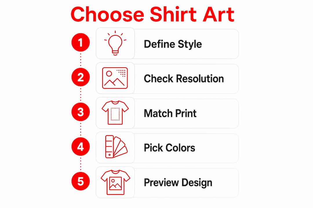 Infographic illustrating steps to choose shirt art