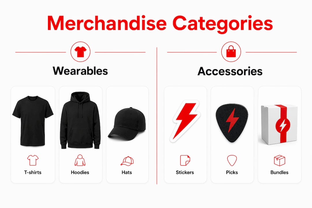 Infographic comparing wearables and accessories for band merchandise
