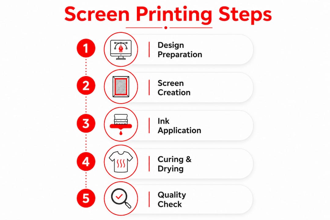 Infographic showing steps in screen printing process