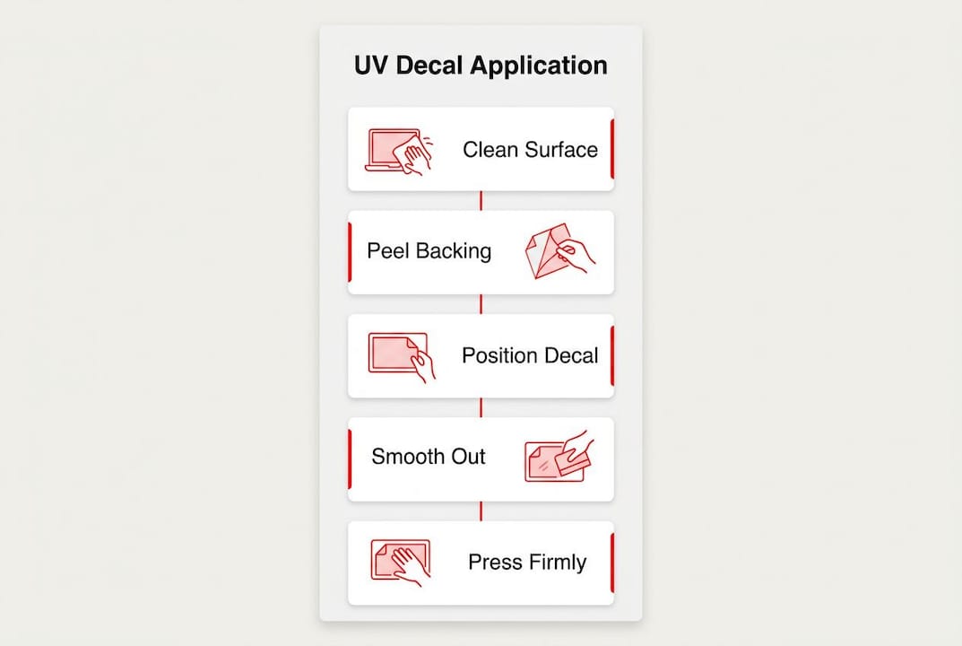 Infographic illustrating UV decal application steps