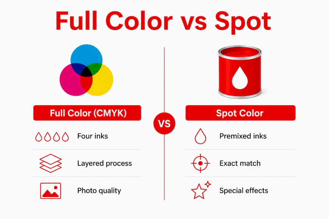 Infographic comparing full color and spot color printing