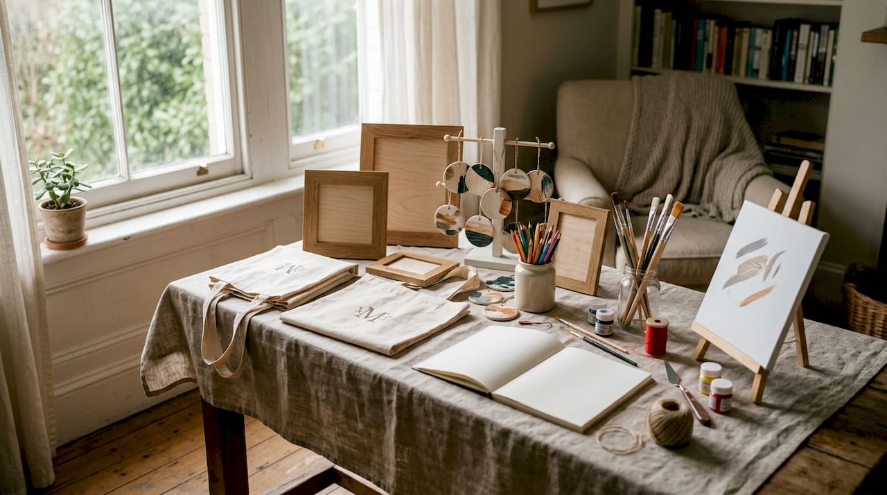 Overhead view of various personalized gifts