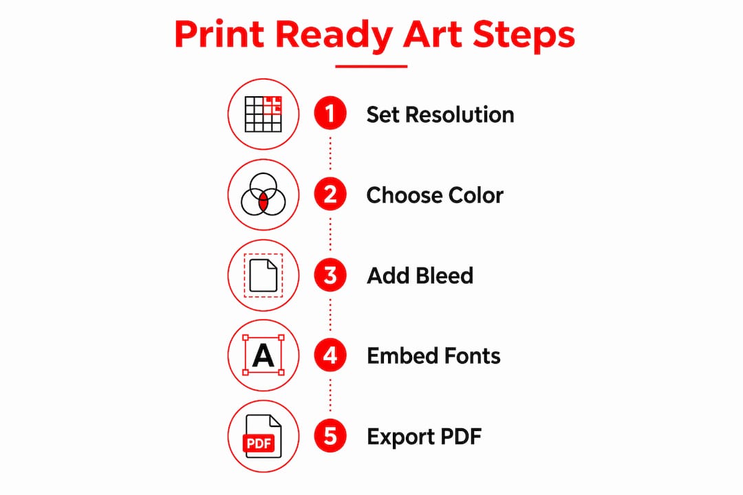 Infographic showing steps to prepare print ready art