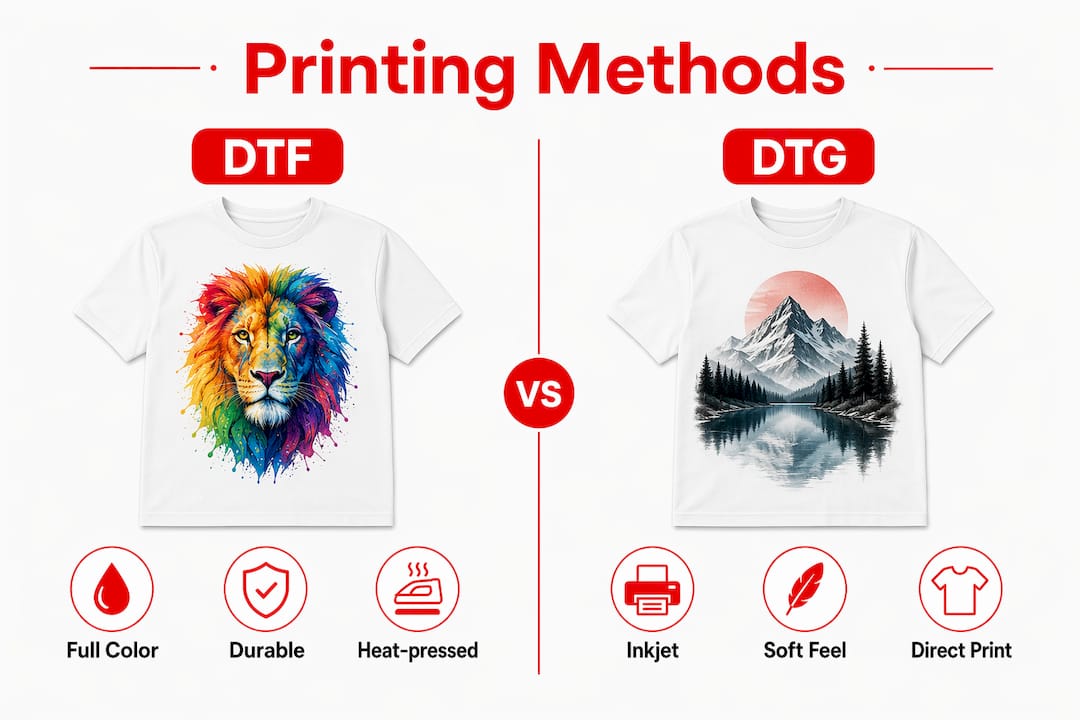 Infographic comparing DTF and DTG printing methods