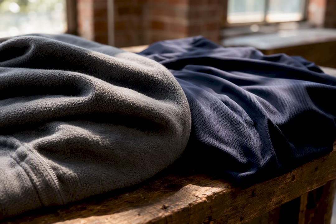 Heavy and lightweight fabric samples side by side