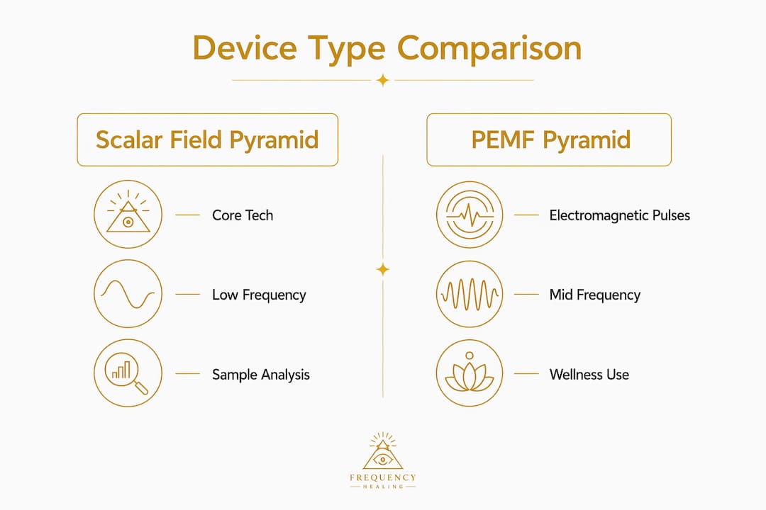 Infographic comparing types of frequency pyramid devices