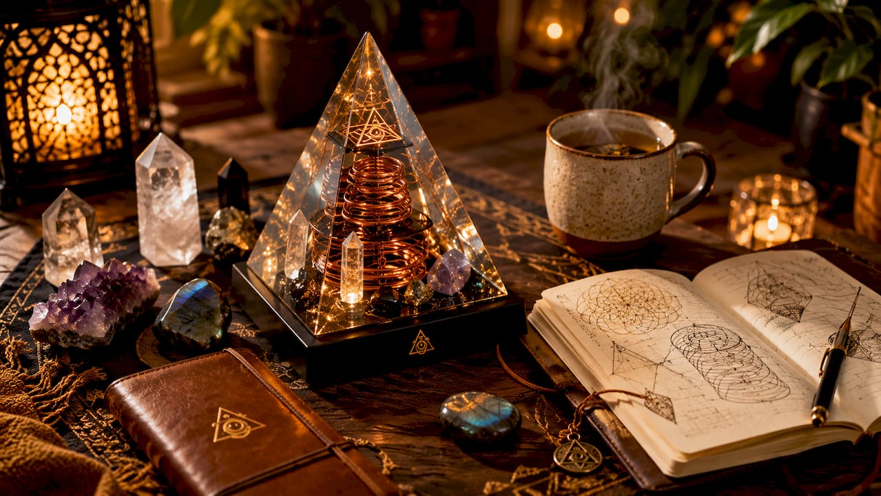 Close-up handcrafted frequency pyramid device