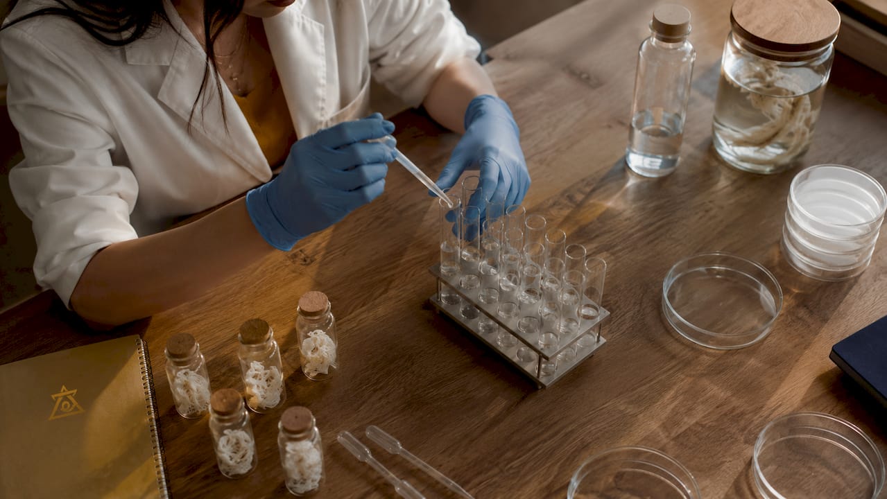 Scientist pipetting collagen research samples