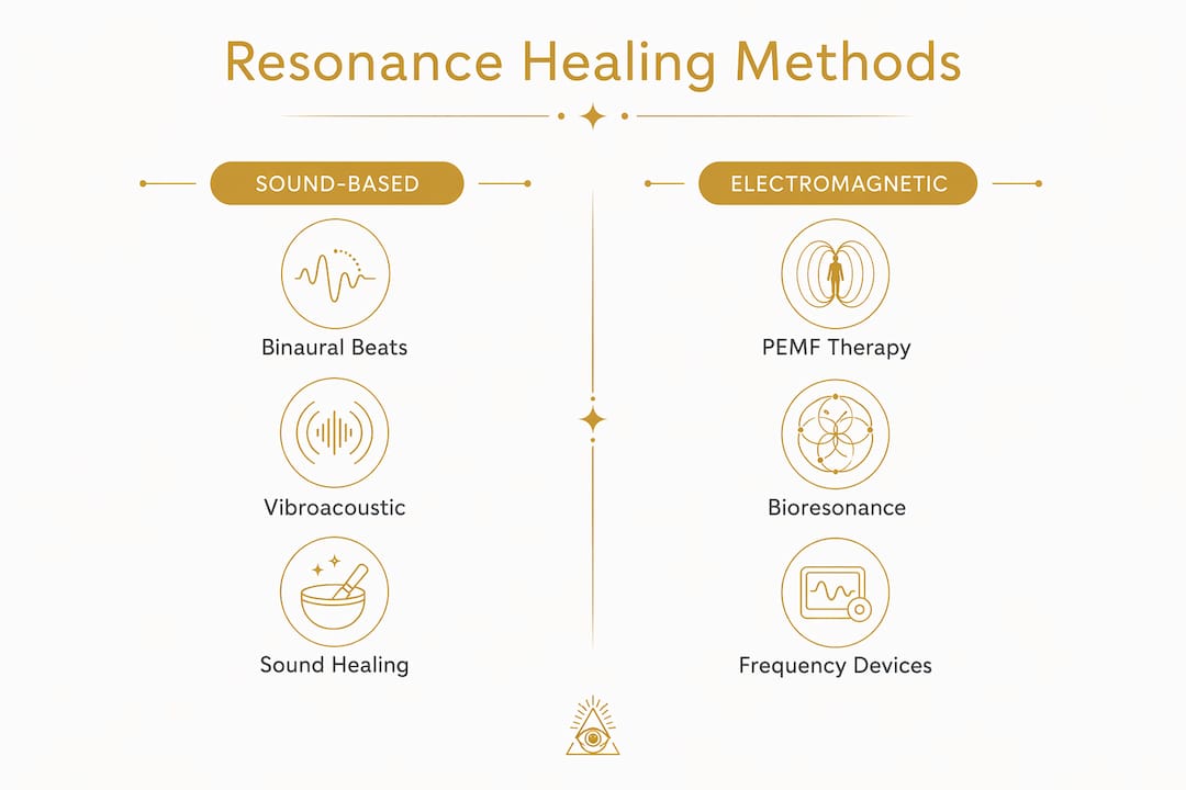 Infographic comparing sound and electromagnetic healing methods