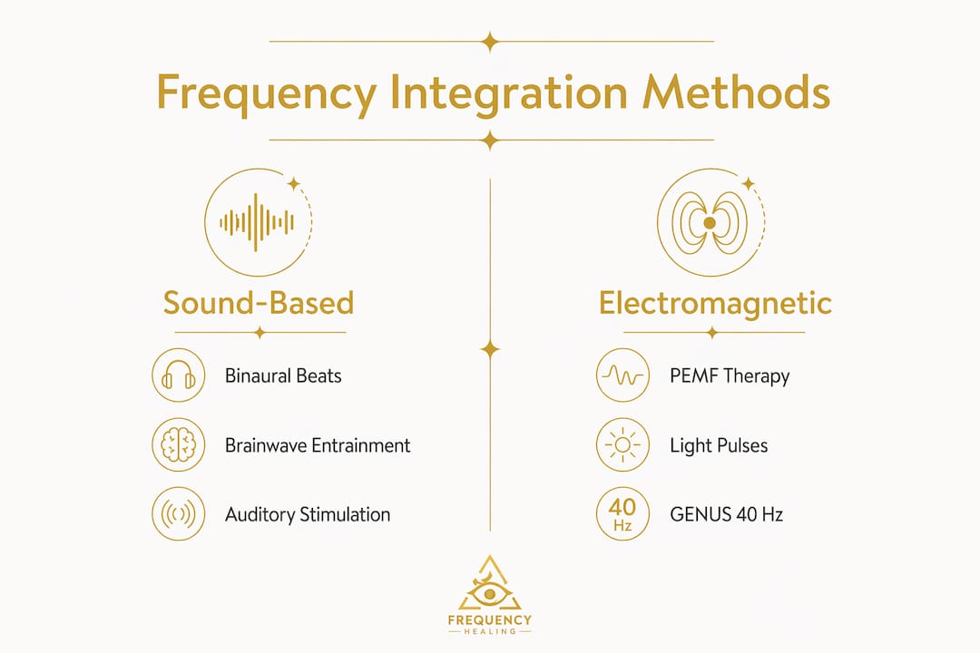 Infographic comparing sound-based and electromagnetic frequency therapies