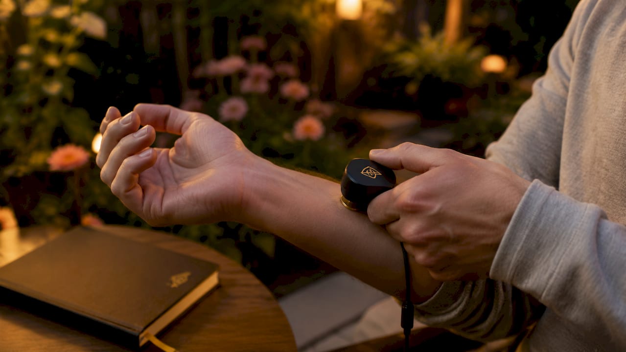 Close-up of haptic actuator on wrist skin