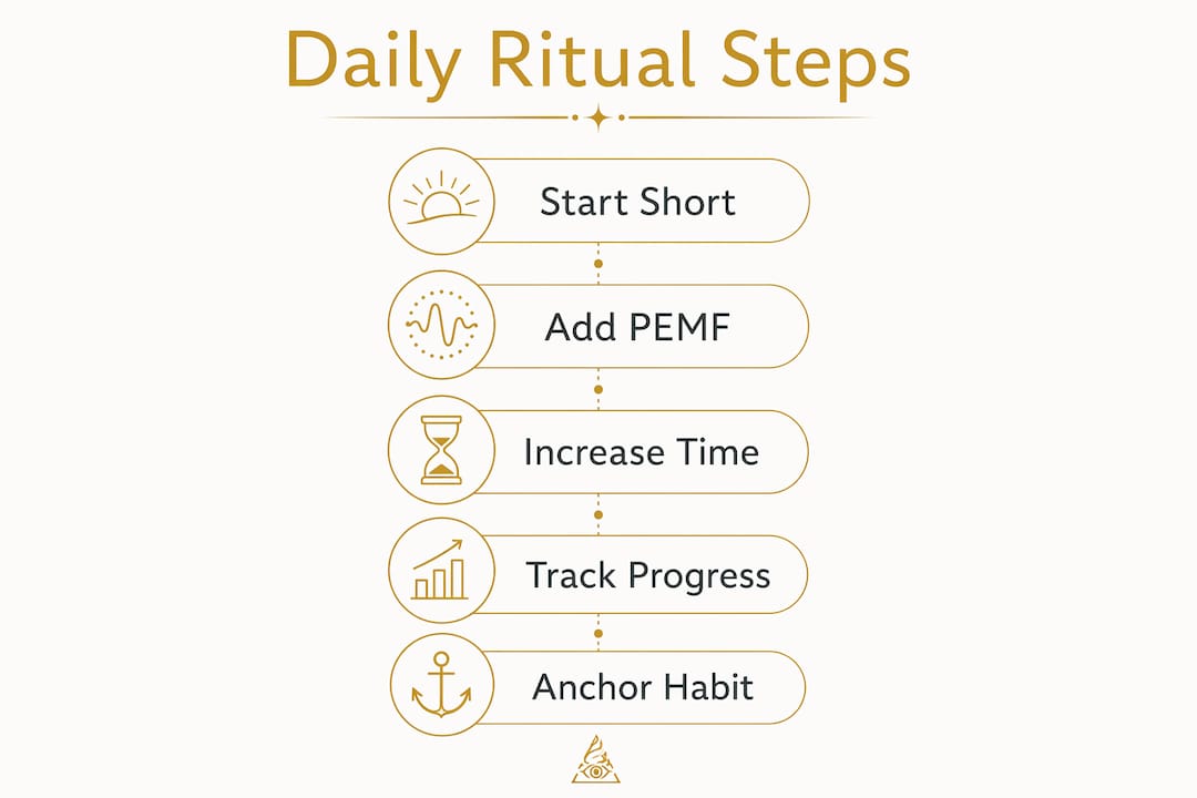 Infographic illustrating daily frequency healing ritual steps